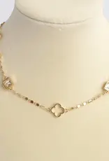 Clover Station Dainty Short Necklace with Crystals - Gold