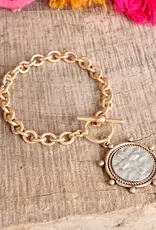 Cross Coin Chain Bracelet Toggle Closure - Gold