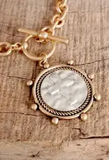 Cross Coin Chain Bracelet Toggle Closure - Gold