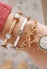 Cross Coin Chain Bracelet Toggle Closure - Gold