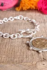 Cross Coin Chain Bracelet Toggle Closure - Silver