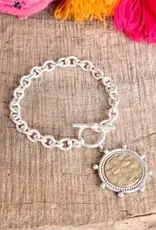 Cross Coin Chain Bracelet Toggle Closure - Silver