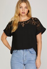 DROP SHOULDER LACE DETAIL TOP