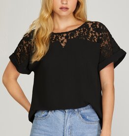 DROP SHOULDER LACE DETAIL TOP