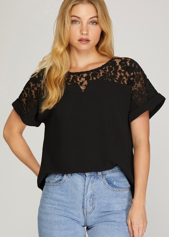 DROP SHOULDER LACE DETAIL TOP