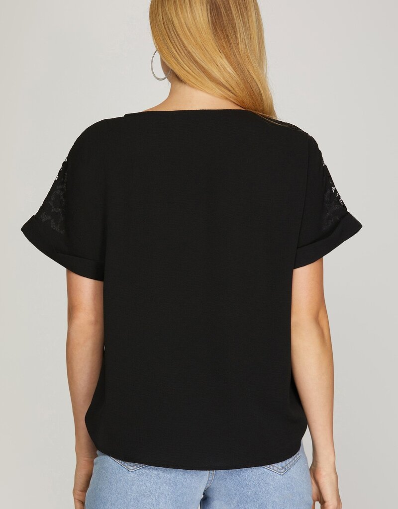 DROP SHOULDER LACE DETAIL TOP