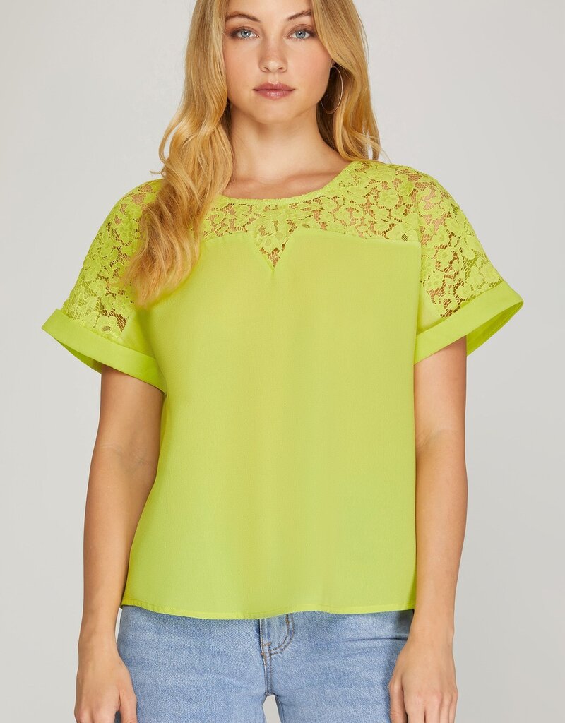 DROP SHOULDER LACE DETAIL TOP