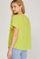 DROP SHOULDER LACE DETAIL TOP