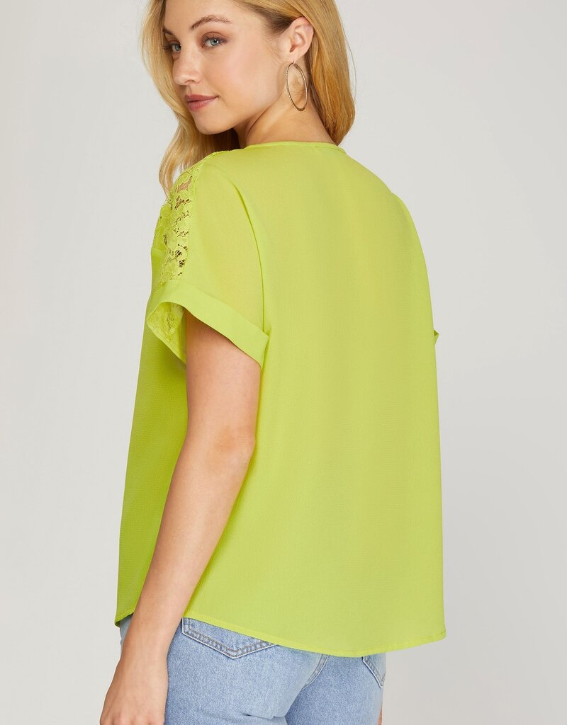 DROP SHOULDER LACE DETAIL TOP