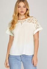 DROP SHOULDER LACE DETAIL TOP