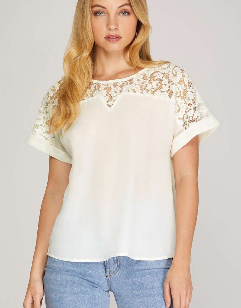 DROP SHOULDER LACE DETAIL TOP