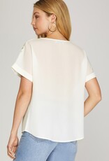 DROP SHOULDER LACE DETAIL TOP