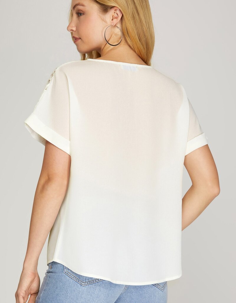 DROP SHOULDER LACE DETAIL TOP