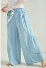 Chambray Denim Wide Palazzo Pants