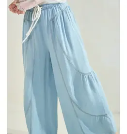Chambray Denim Wide Palazzo Pants