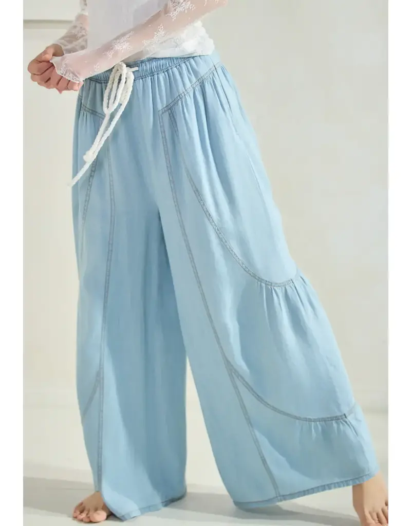 Chambray Denim Wide Palazzo Pants