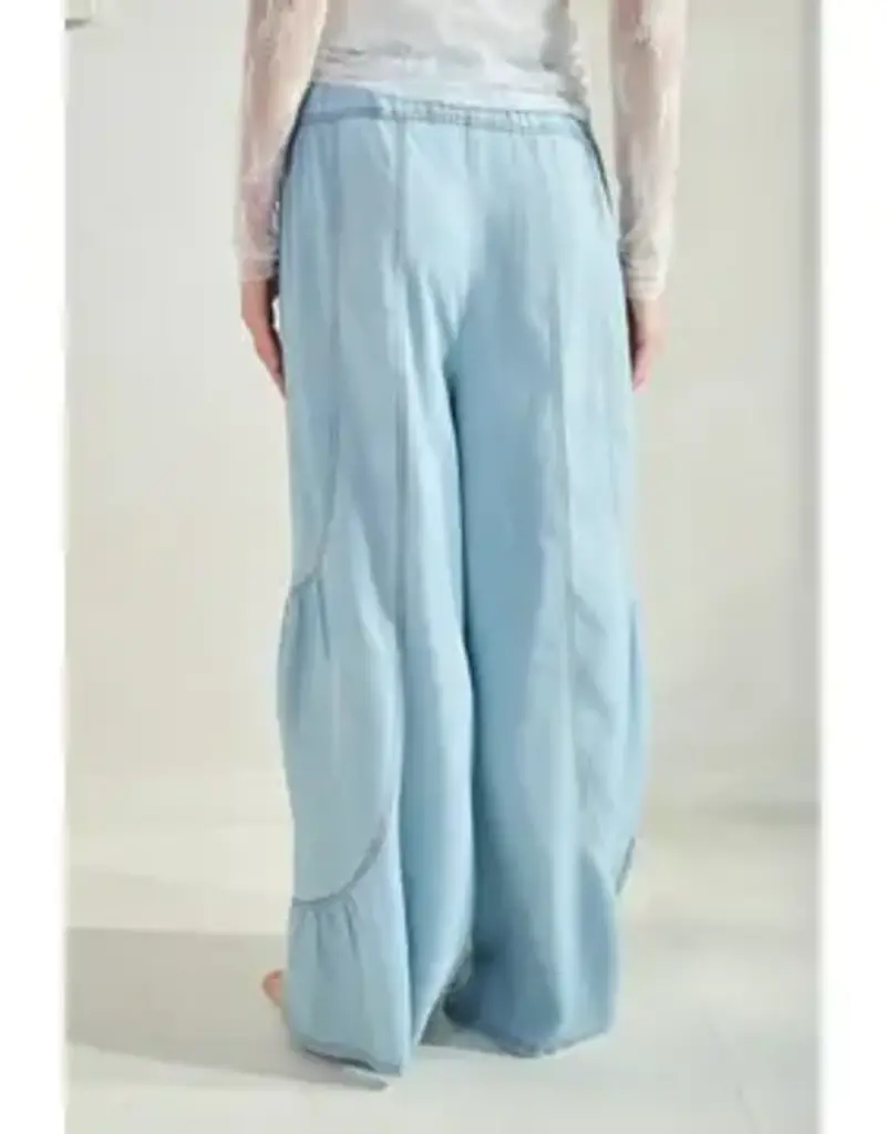 Chambray Denim Wide Palazzo Pants