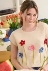 3D Crochet Floral Short Sleeve Sweater Top