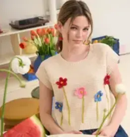 3D Crochet Floral Short Sleeve Sweater Top