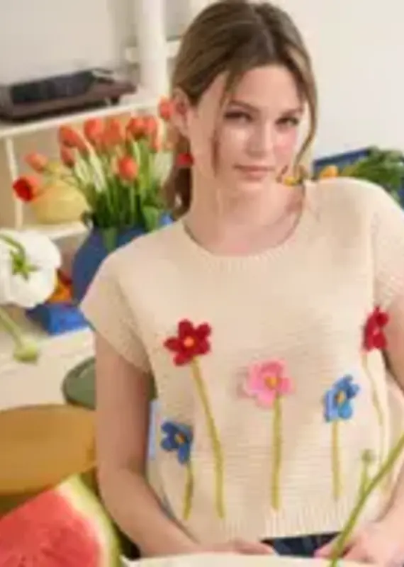 3D Crochet Floral Short Sleeve Sweater Top