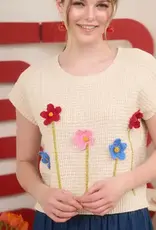 3D Crochet Floral Short Sleeve Sweater Top