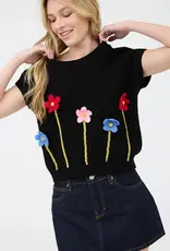 3D Crochet Floral Short Sleeve Sweater Top