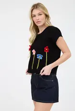 3D Crochet Floral Short Sleeve Sweater Top