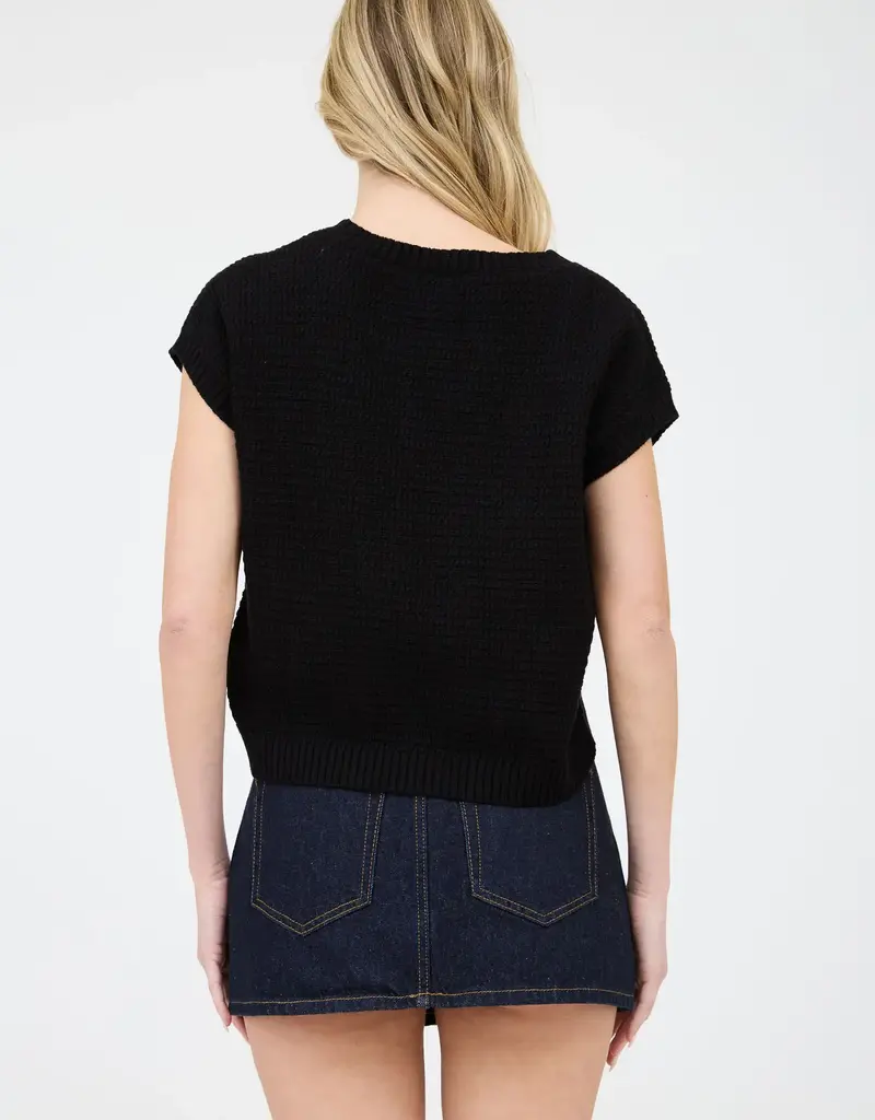 3D Crochet Floral Short Sleeve Sweater Top