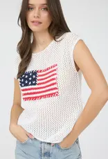 Curvy American Flag Crochet Knit Sweater Top