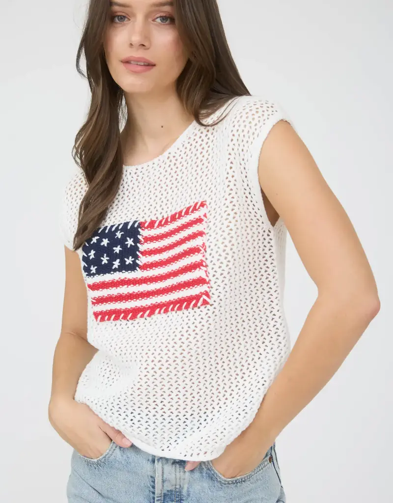 Curvy American Flag Crochet Knit Sweater Top