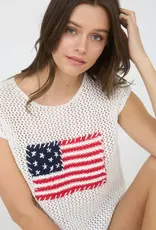 Curvy American Flag Crochet Knit Sweater Top
