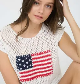 Curvy American Flag Crochet Knit Sweater Top