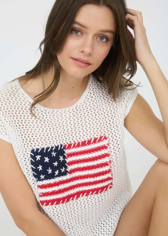 Curvy American Flag Crochet Knit Sweater Top