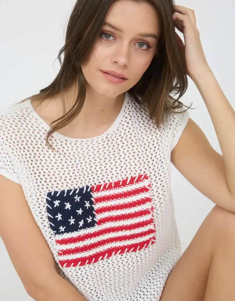 Curvy American Flag Crochet Knit Sweater Top