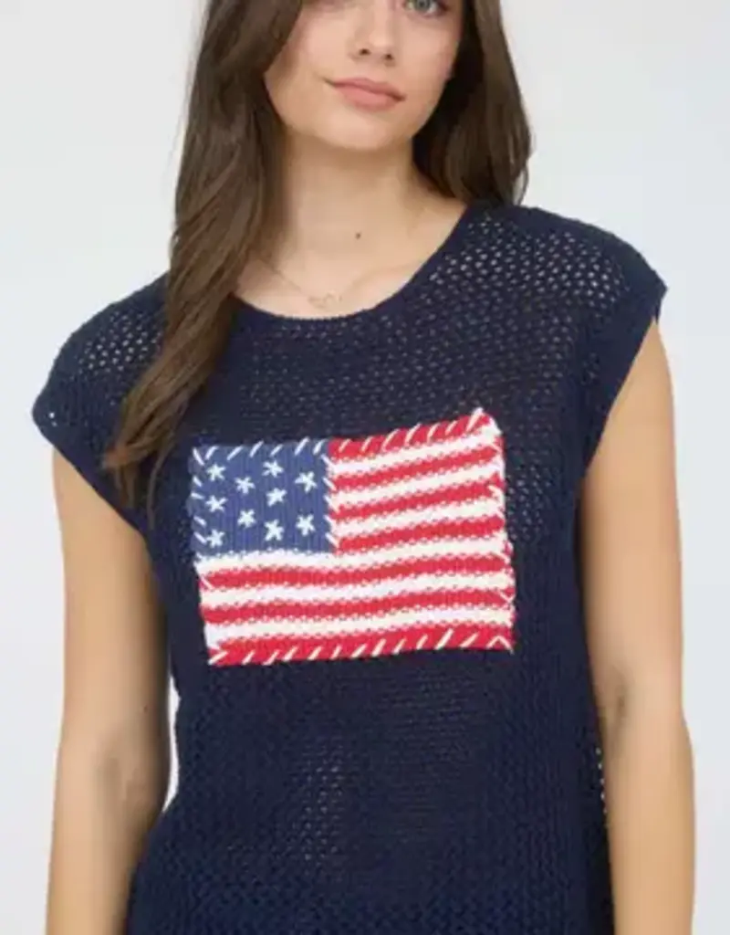 Curvy American Flag Crochet Knit Sweater Top