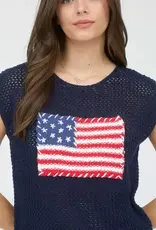 Curvy American Flag Crochet Knit Sweater Top