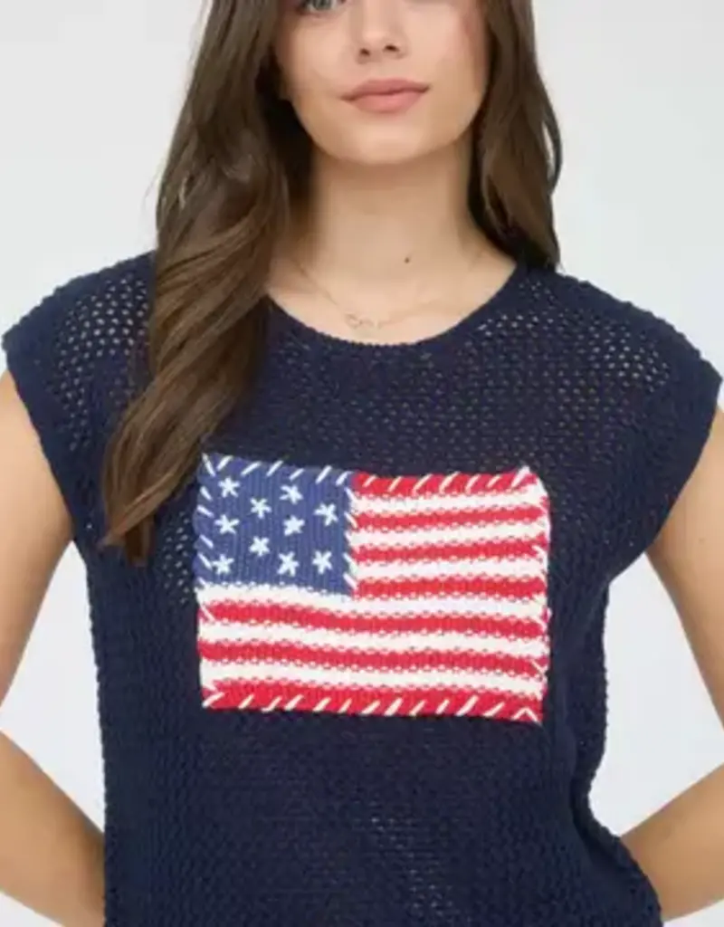 Curvy American Flag Crochet Knit Sweater Top