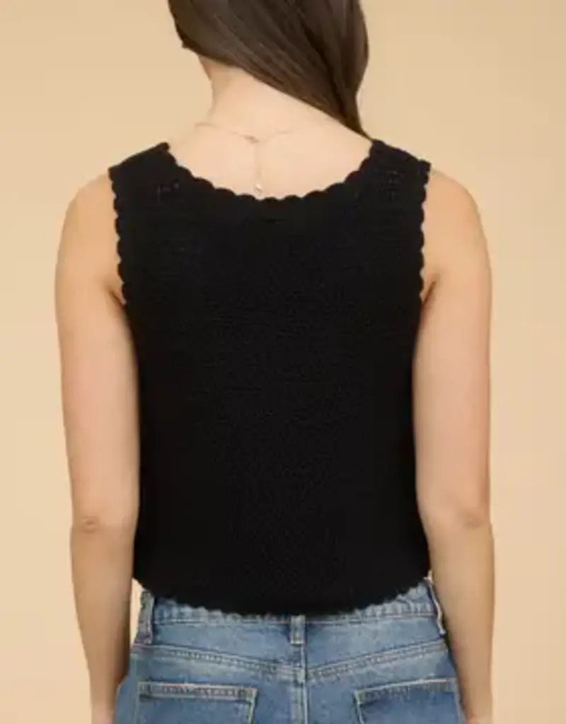 Floral Embroidery Front Tie Crochet Vest Top
