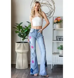 Washed Flower Embroidery Jean