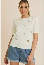 Puff Sleeve Embroidered Knit Top