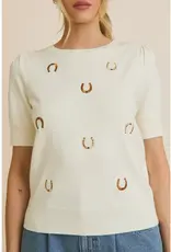 Puff Sleeve Embroidered Knit Top