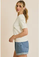 Puff Sleeve Embroidered Knit Top