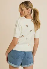 Puff Sleeve Embroidered Knit Top