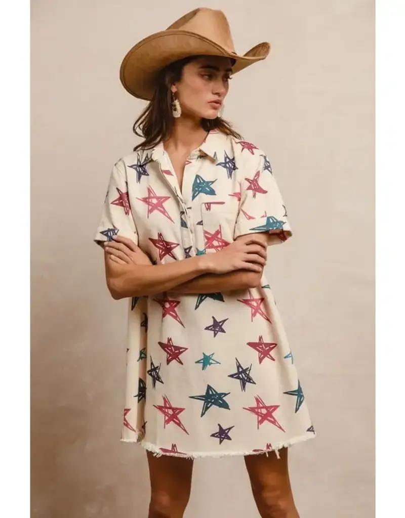 Star Washed Frayed Hem Dress