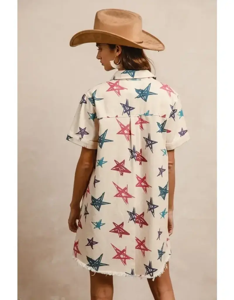 Star Washed Frayed Hem Dress
