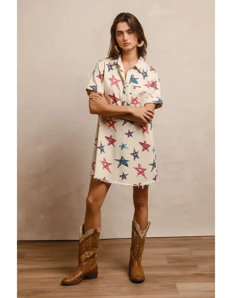 Star Washed Frayed Hem Dress