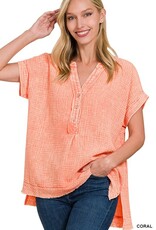 Gauze 3/4 Button Henley Neck Top
