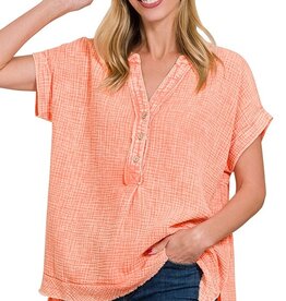 Gauze 3/4 Button Henley Neck Top