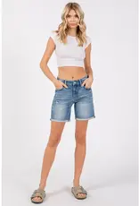 Petra Mid Rise Stretch 7-INCH Midi Shorts w/ Cuffed Hem