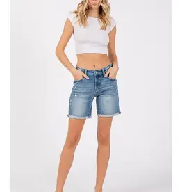 Petra Mid Rise Stretch 7-INCH Midi Shorts w/ Cuffed Hem